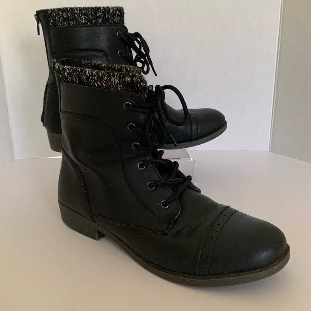 Kohl's Black Lace-Up Boots with Knit Trim Full Zipper Back Women’s Size 10M - Picture 3 of 17
